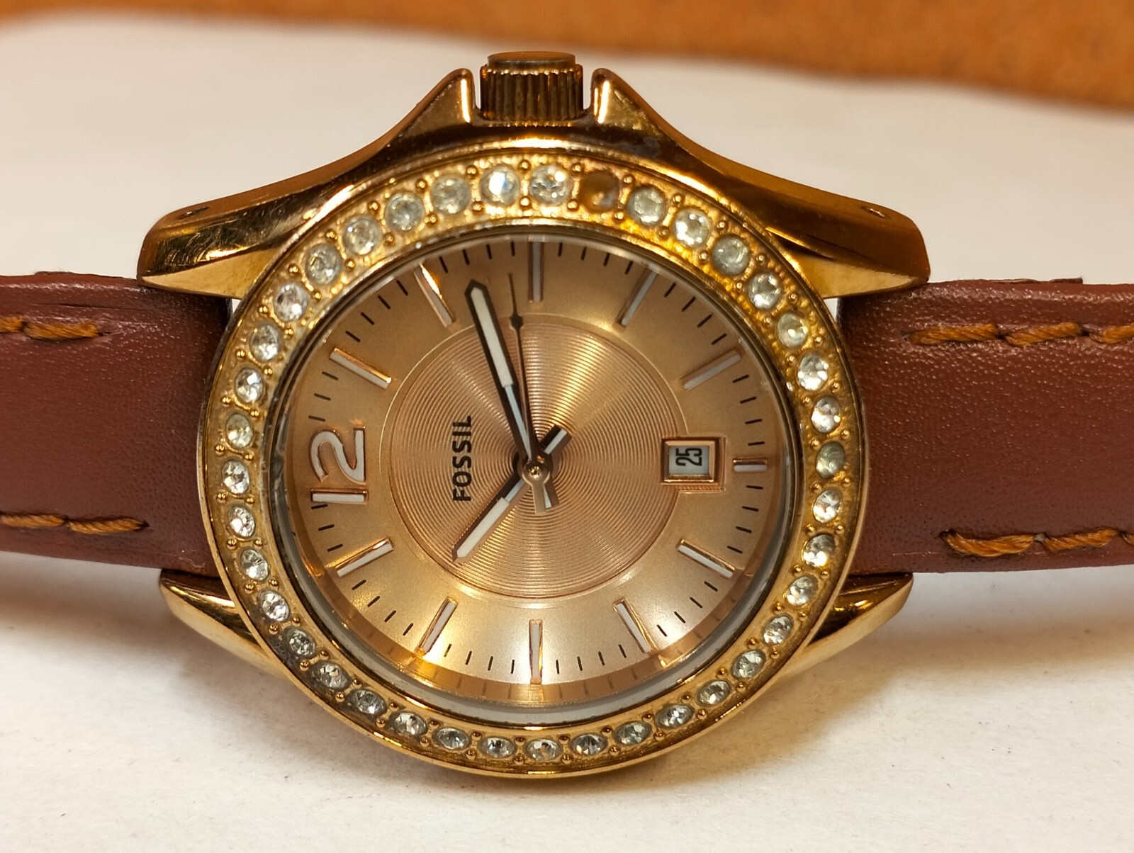 FOSSIL QUARTZ ROSE GOLD DIAL ES2889 WOMEN’S FULL WORKING CONDITION VINTAGE WATCH