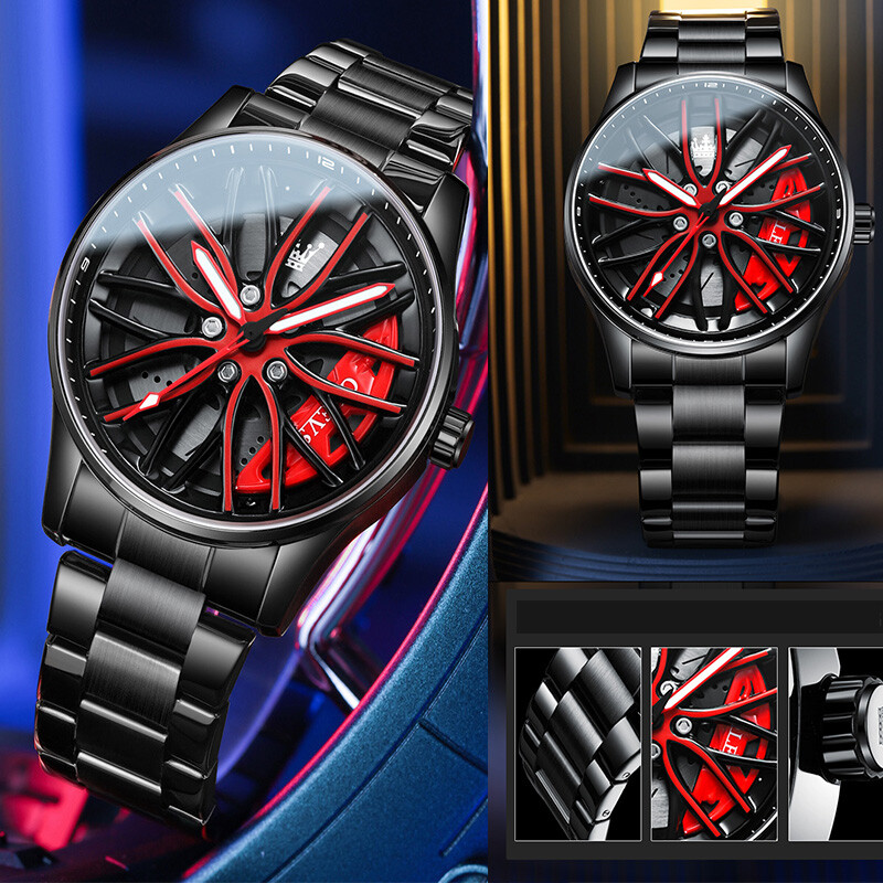 OLEVS Wheel Men’s Luxury Watch Waterproof Rotary Sport Car Rim Man Watch High
