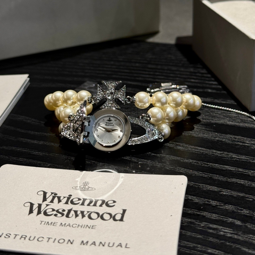 Vivienne Vintage Silver Pearl Bracelet Flip Women’s Quartz Watch Original Box