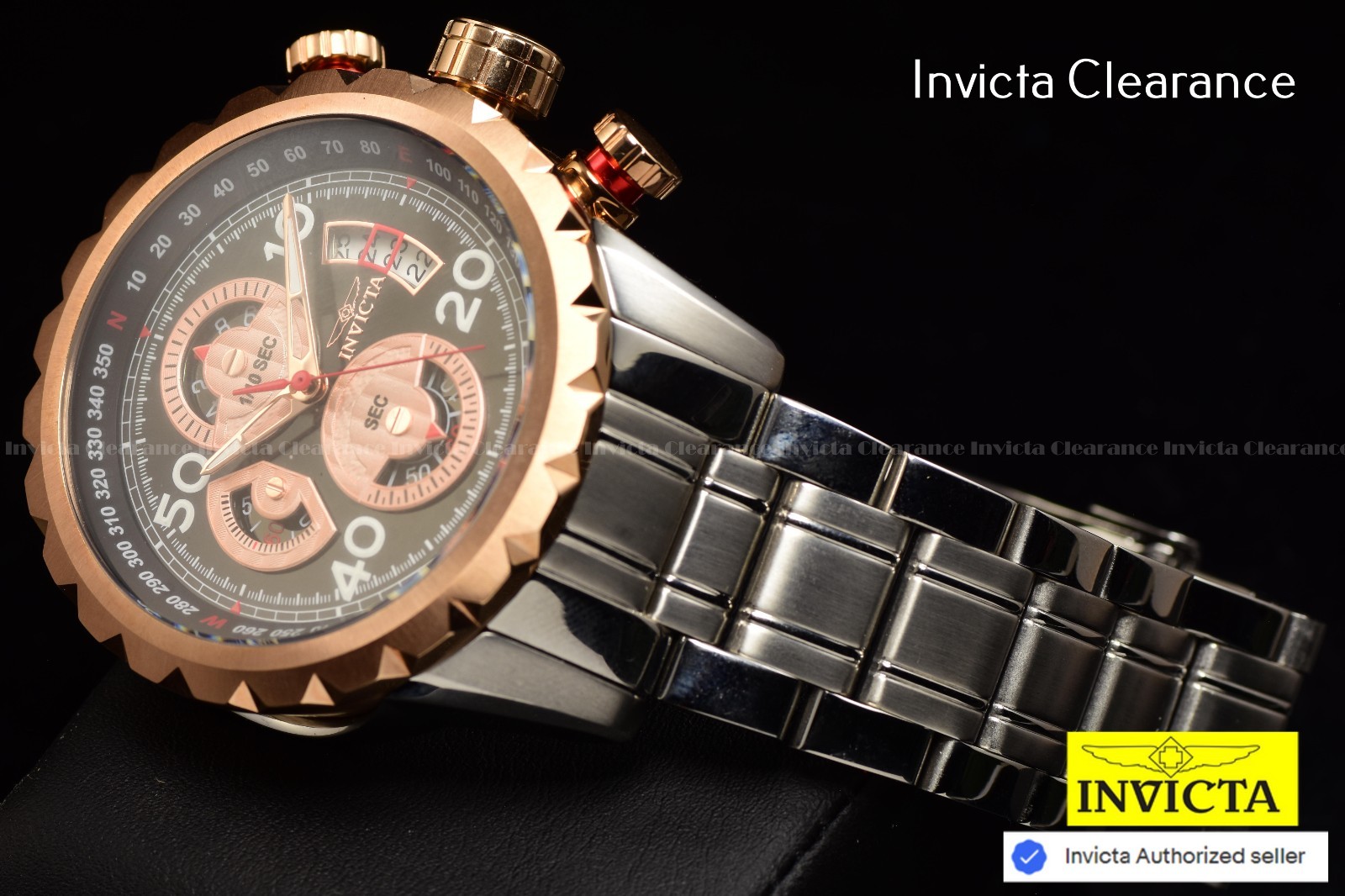 Invicta Women’s Aviator Blue Silicone Band Chronograph Gold Tone 36mm MOP Watch