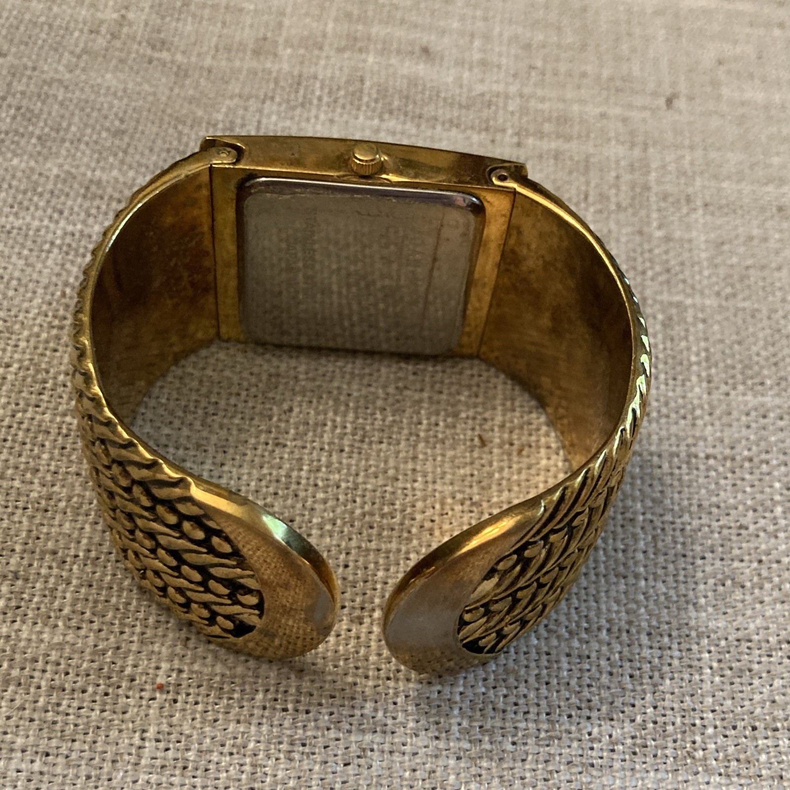 Joan Rivers Classics Quartz Gold Tone Cuff Bracelet Watch Rectangle White Dial