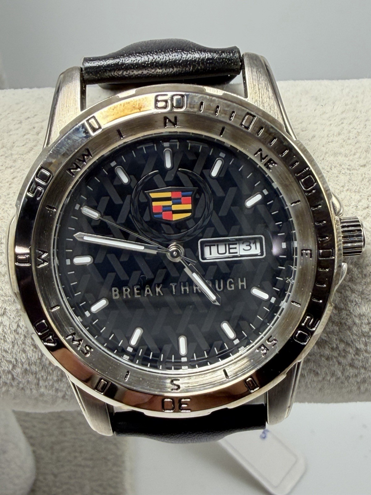 Cadillac Break Through Mens Watch NWT New Battery 40MM 8″ Leather Band GM