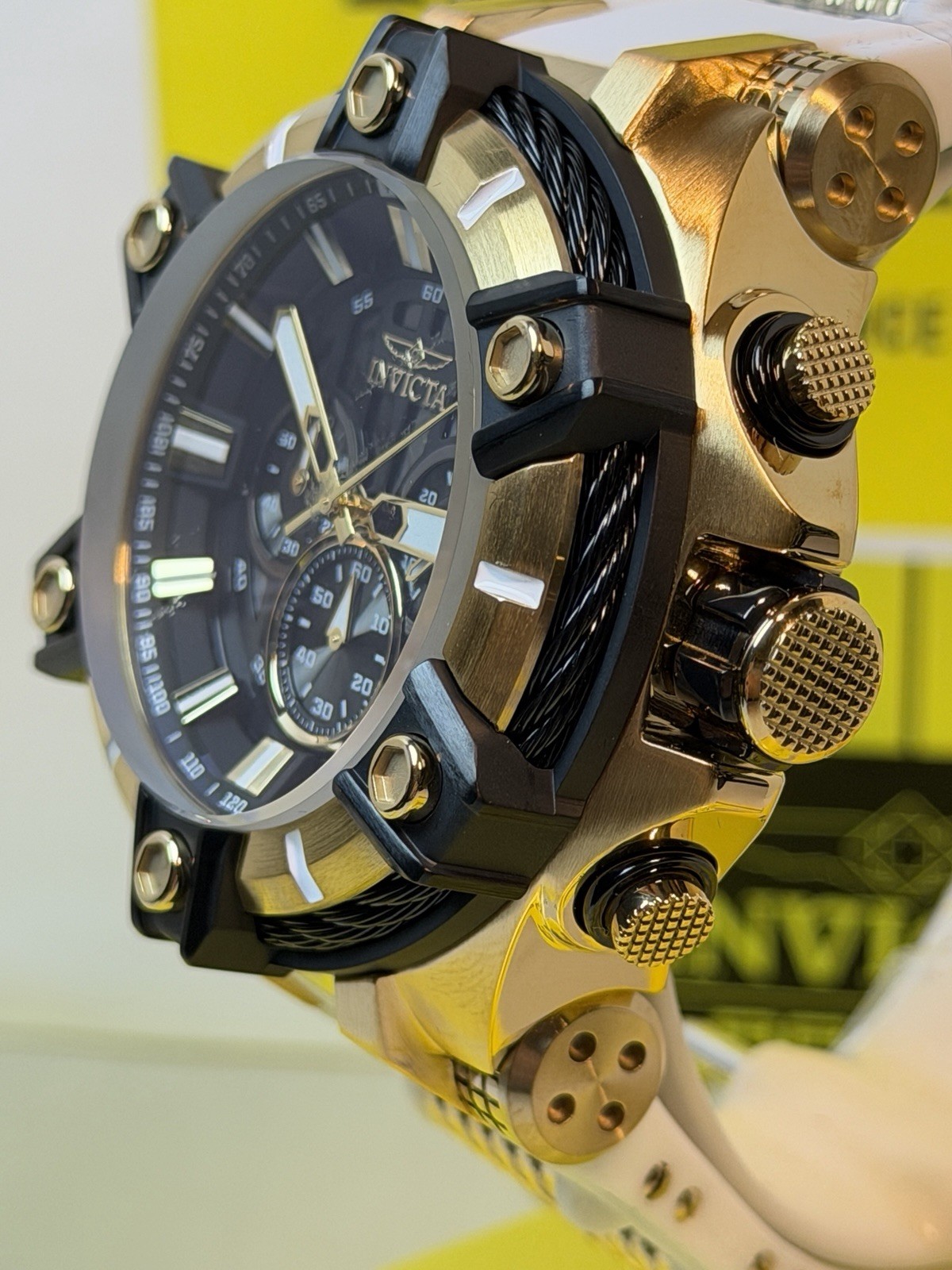 Invicta Bolt Surge Men’s 52mm, White Silicone Gold Chronograph Watch! SHARP!!