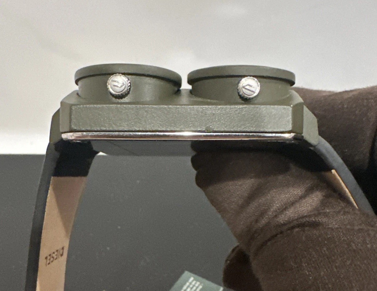 Diesel DZ-7248 Oversized Watch Matte Black/green Case Black Leather Band READ!