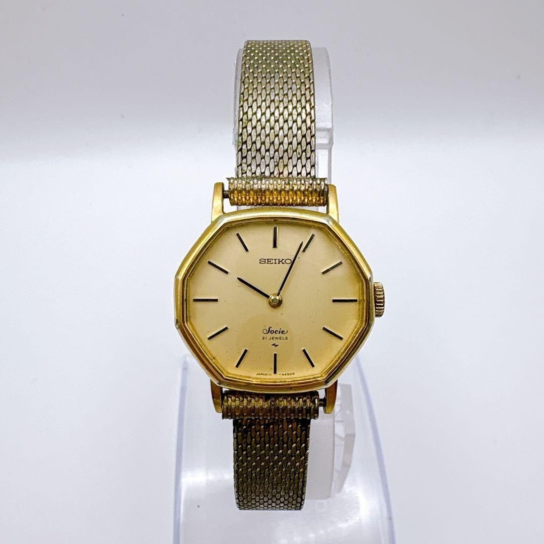 SEIKO Socie 11-8380 Manual Wind Gold Octagon Watch 1970