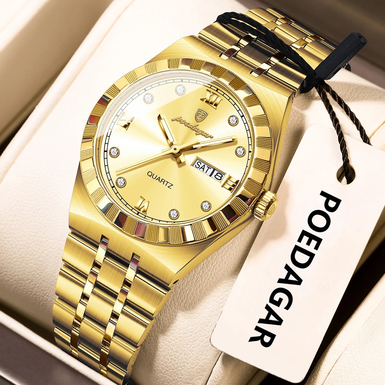 POEDAGAR Women Luxury Watch Quartz Stainless Steel Waterproof Week Date