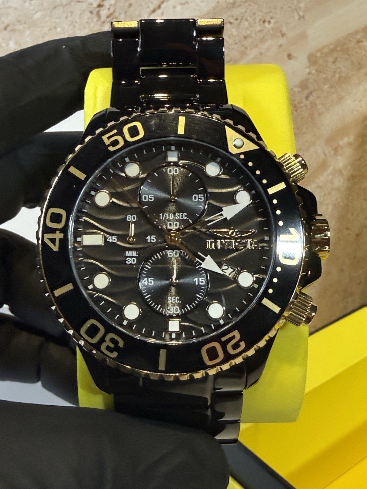 Invicta Pro Diver 53mm Black Gold Chronograph Men’s Watch New Stainless Steel