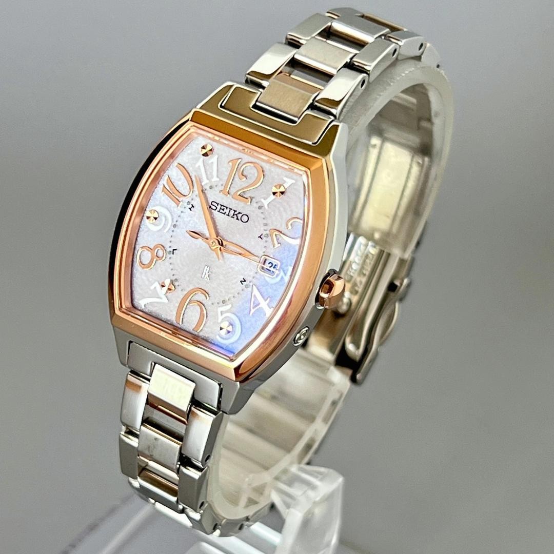 SEIKO LUKIA SSVW214 1B32 Radio Solar Tonneau Watch Pink Goldtone 27.7×36.3mm