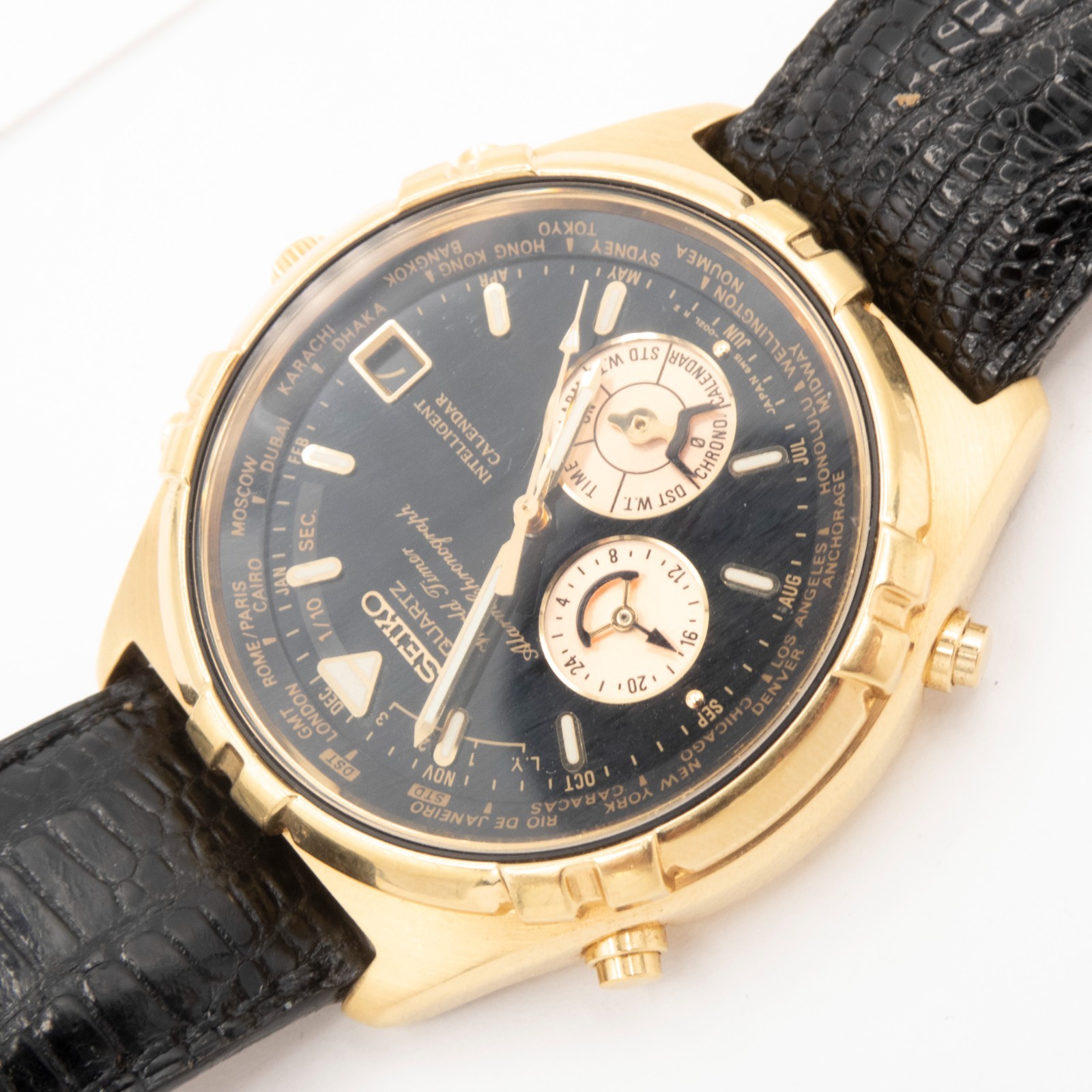 1990s Seiko Ref. 6M15-002L World Timer Alarm Chronograph Quartz Wristwatch
