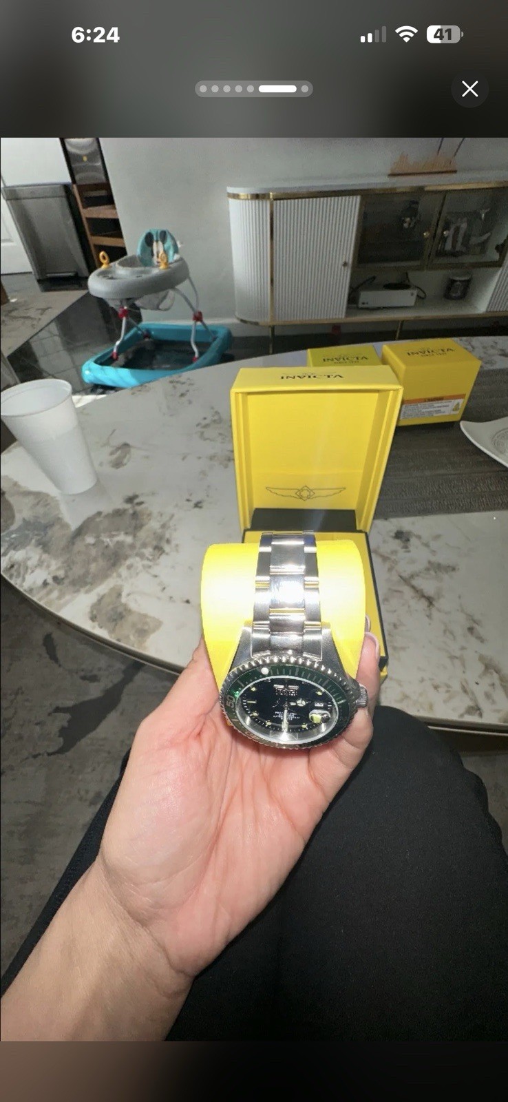 Invicta Pro Diver Men’s Quartz Watch 40mm Black Dial Green Bezel w/ Box