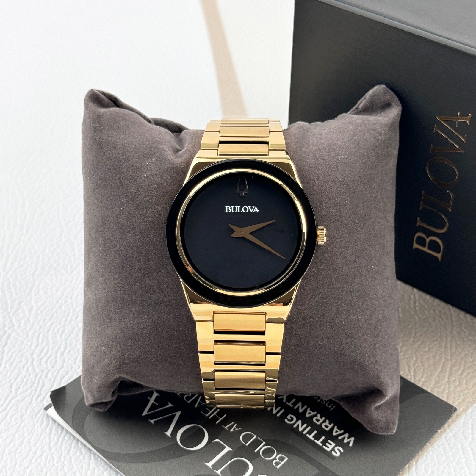 Bulova Men’s Millennia Black Dial Gold Bracelet 41MM Quartz Watch 97A183