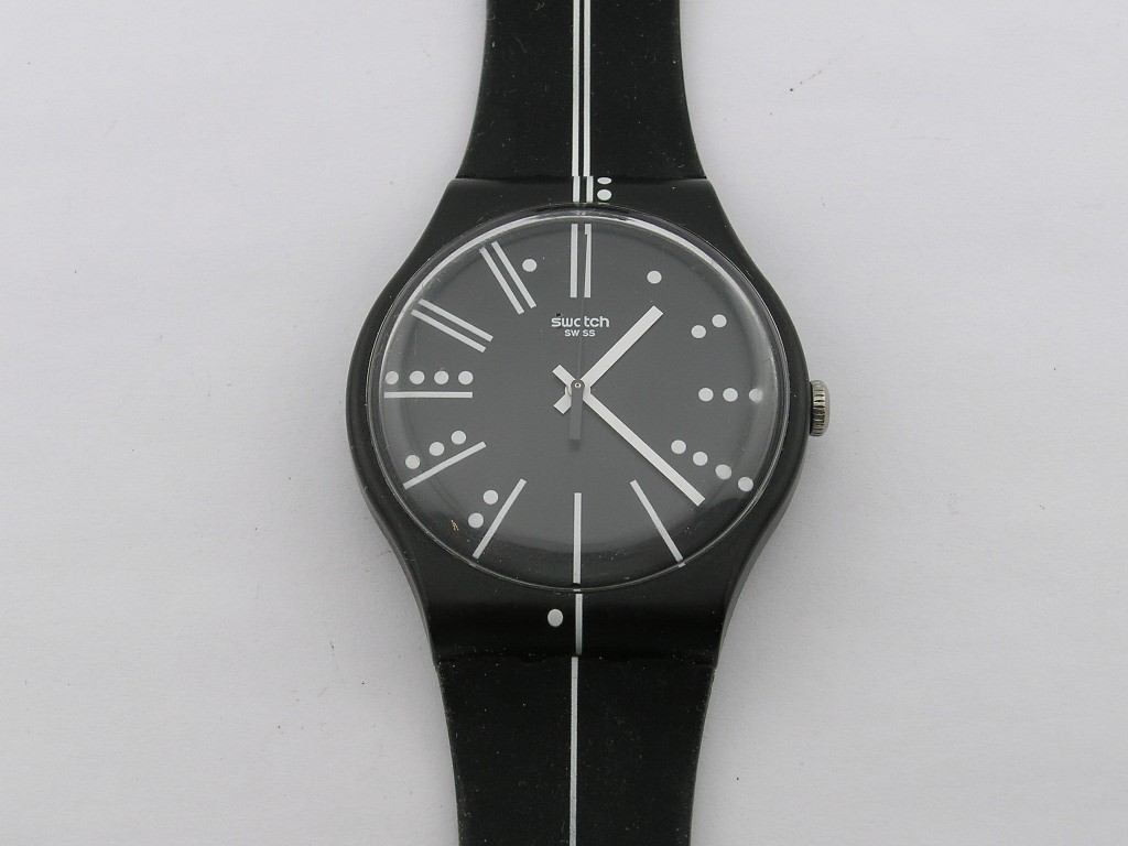 Swatch Watch White Line Black 41mm Mens 2012 Working