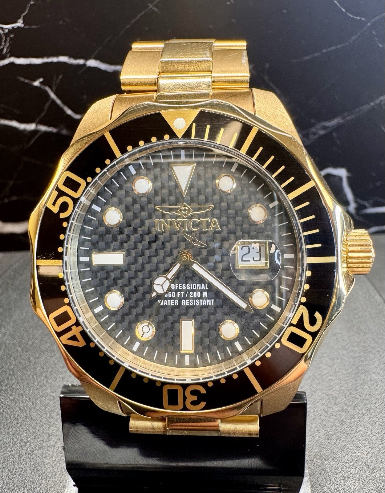 Invicta Pro Diver (14356) Gold Tone 47mm Quartz • Carbon Fiber Dial Men’s Watch