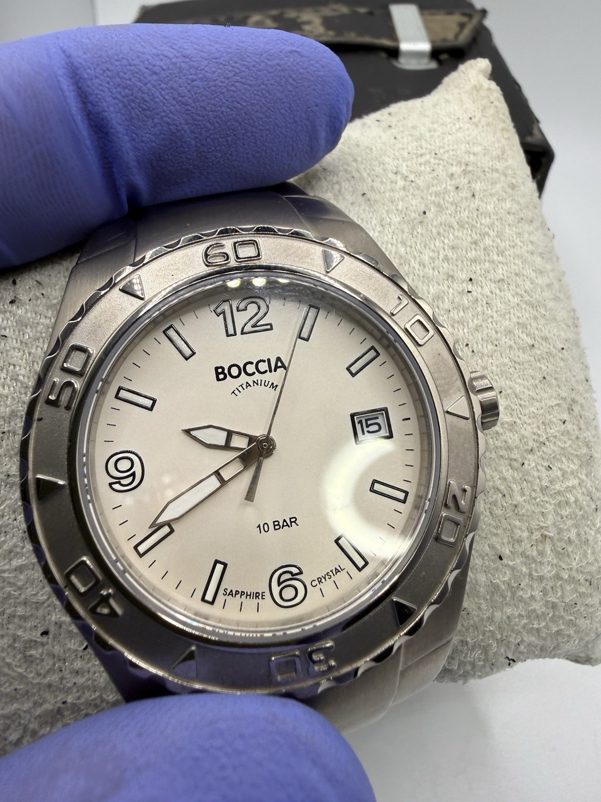 Boccia Titanium Watch Mens Quartz 10 BAR Sapphire Crystal Date Silver Runs