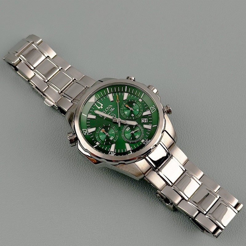 Bulova Marine Star 96B396 Chronograph Men’s Quartz Watch Green Dial 43mm