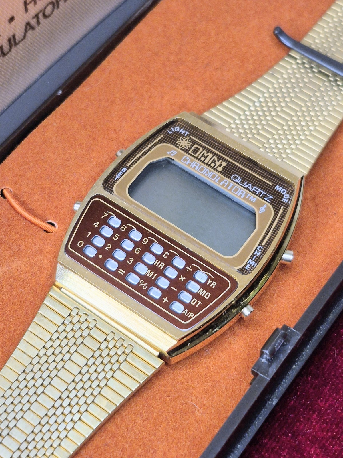 OMNI Chronolator Quartz Digital Calculator Watch Alarm Chronograph Gold SS