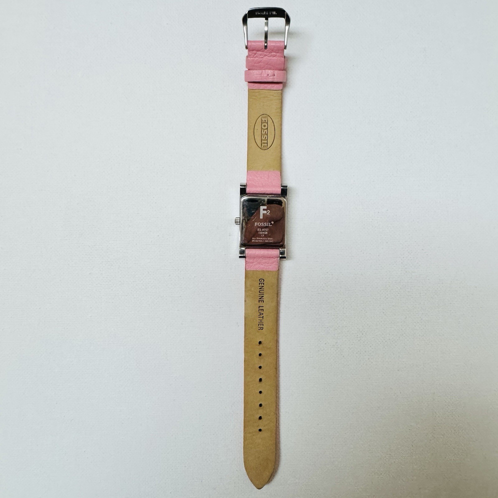 Vintage Fossil f2 Mother Of Pearl Women’s Tank Watch Date Silver Leather ES-9757