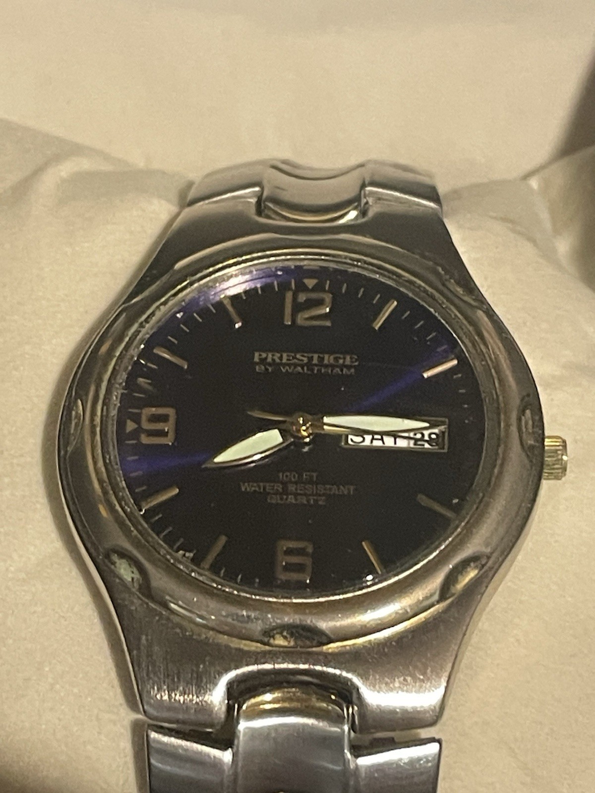 Prestige by Waltham Quartz Watch Blue Dial Speidel Stretch Band New Battery