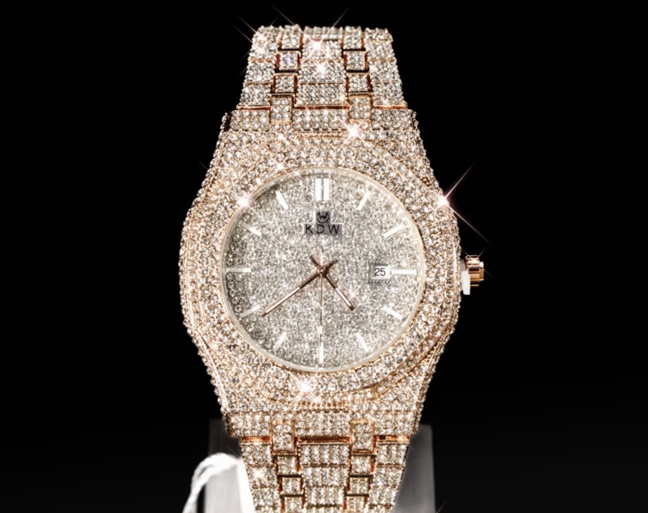Bustdown”ICED” Out Luxury Wristwatch Diamond Pattern Gold Silver Movement Italy”