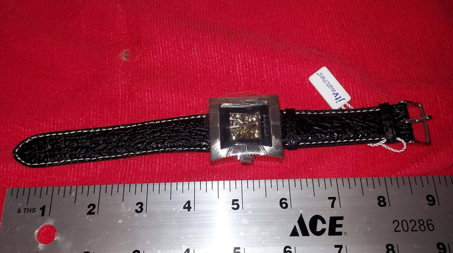 Andre Giroud Men’s Watch Self Winding Shark Leather Black Automatic Skeloton NOS