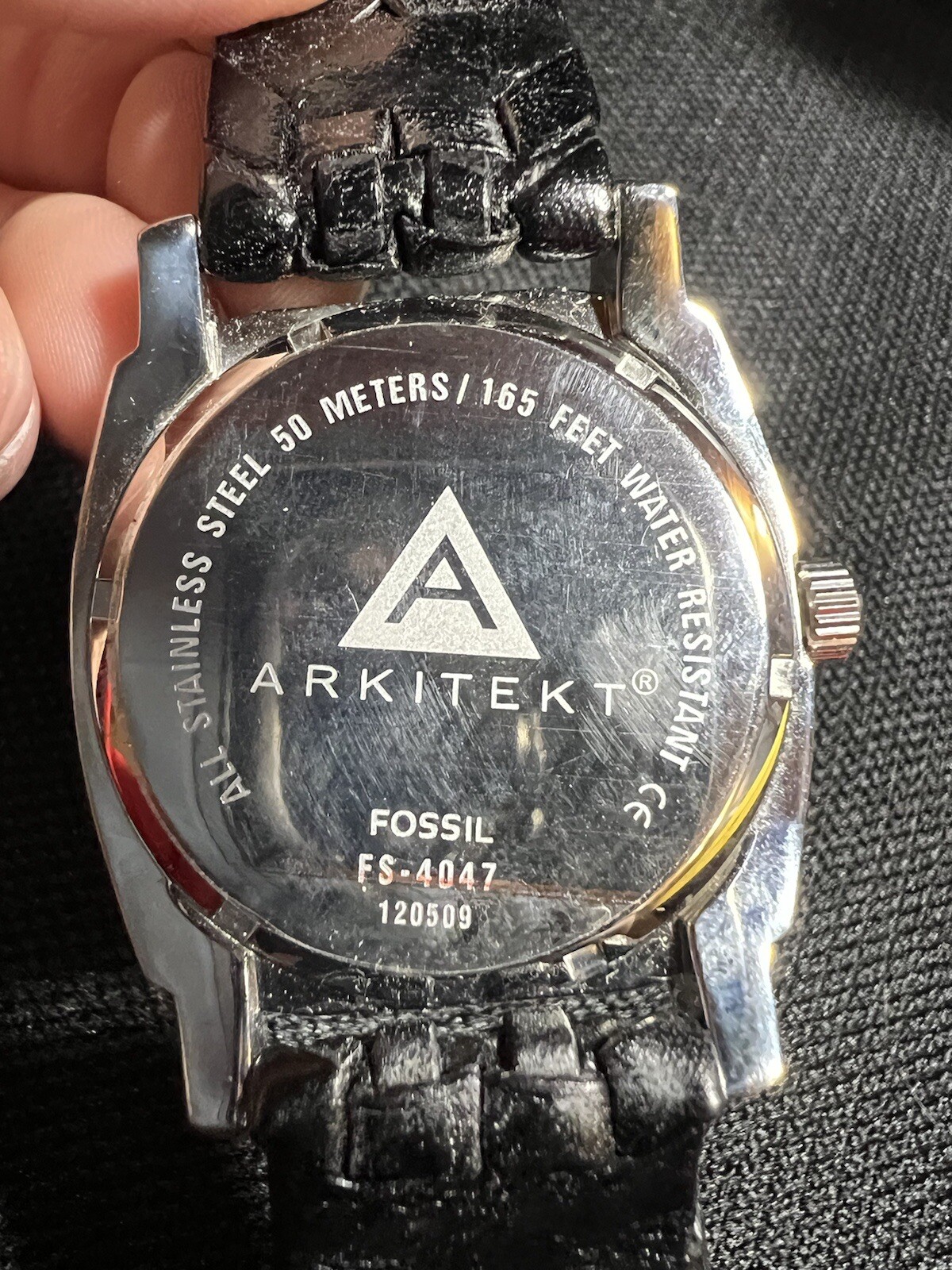 FOSSIL ARKITEKT MENS WATCH FS4047 BLACK LEATHER STRAP DATE MINERAL CRYSTAL