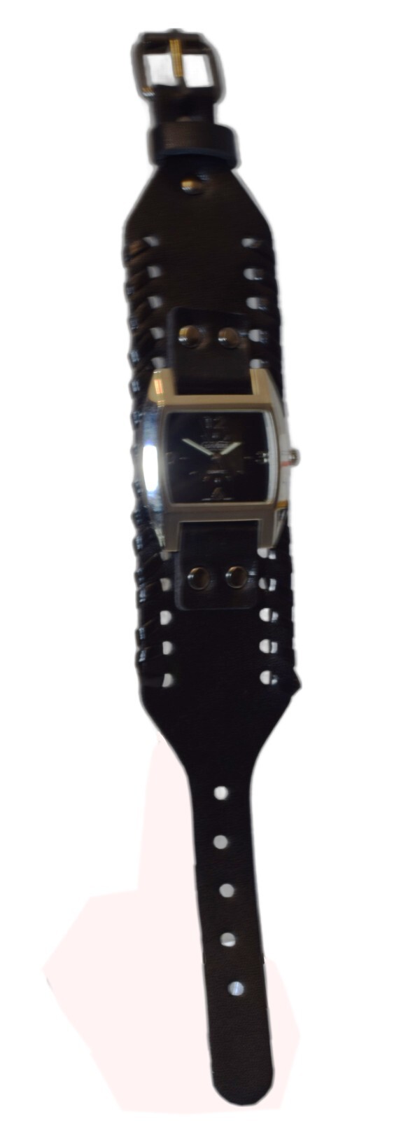 GIOVANI: Western punck style leather band Quartz Black/White/Green Face Watch