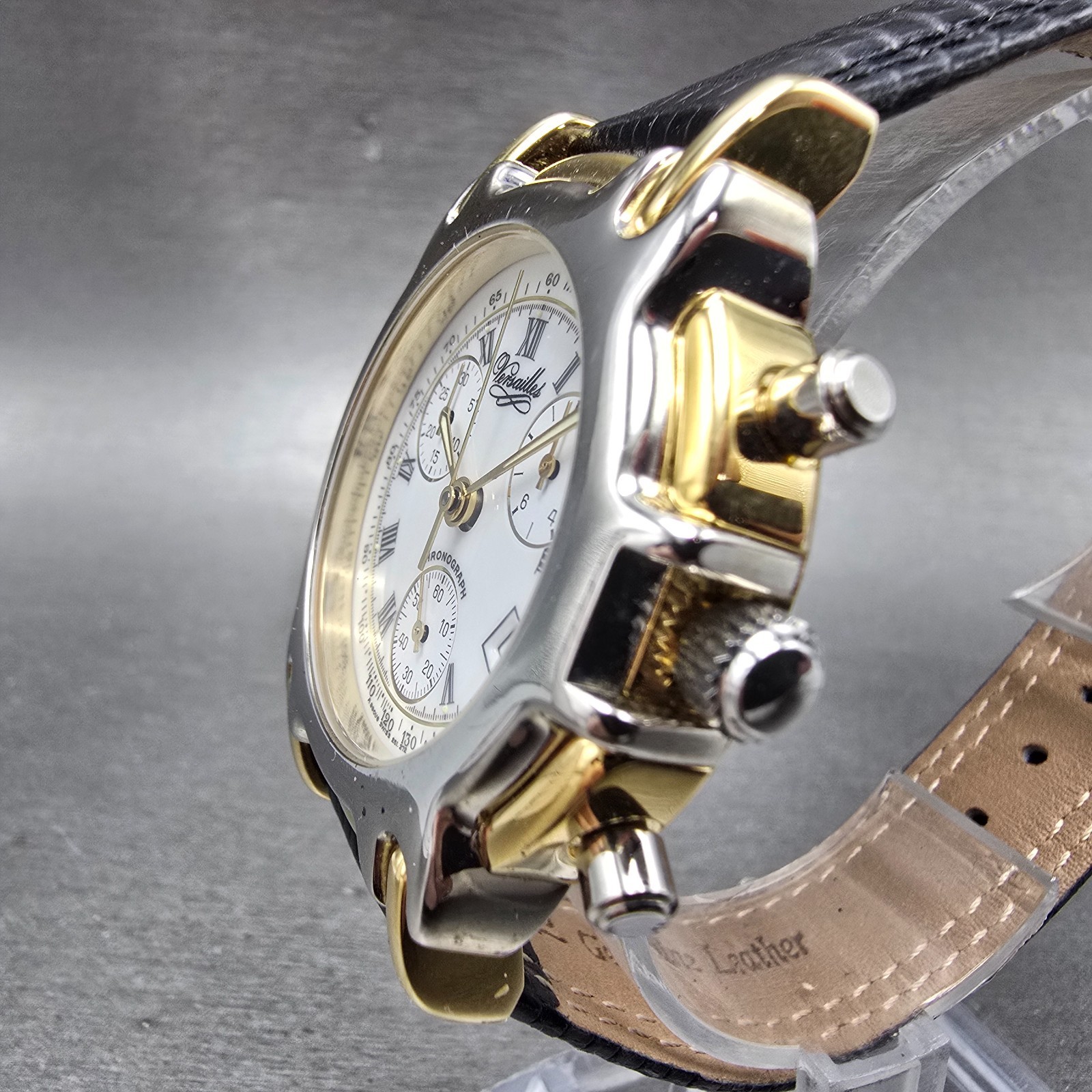 Versailles Chronograph Watch Men 39mm White Dial Two Tone Date New Battery