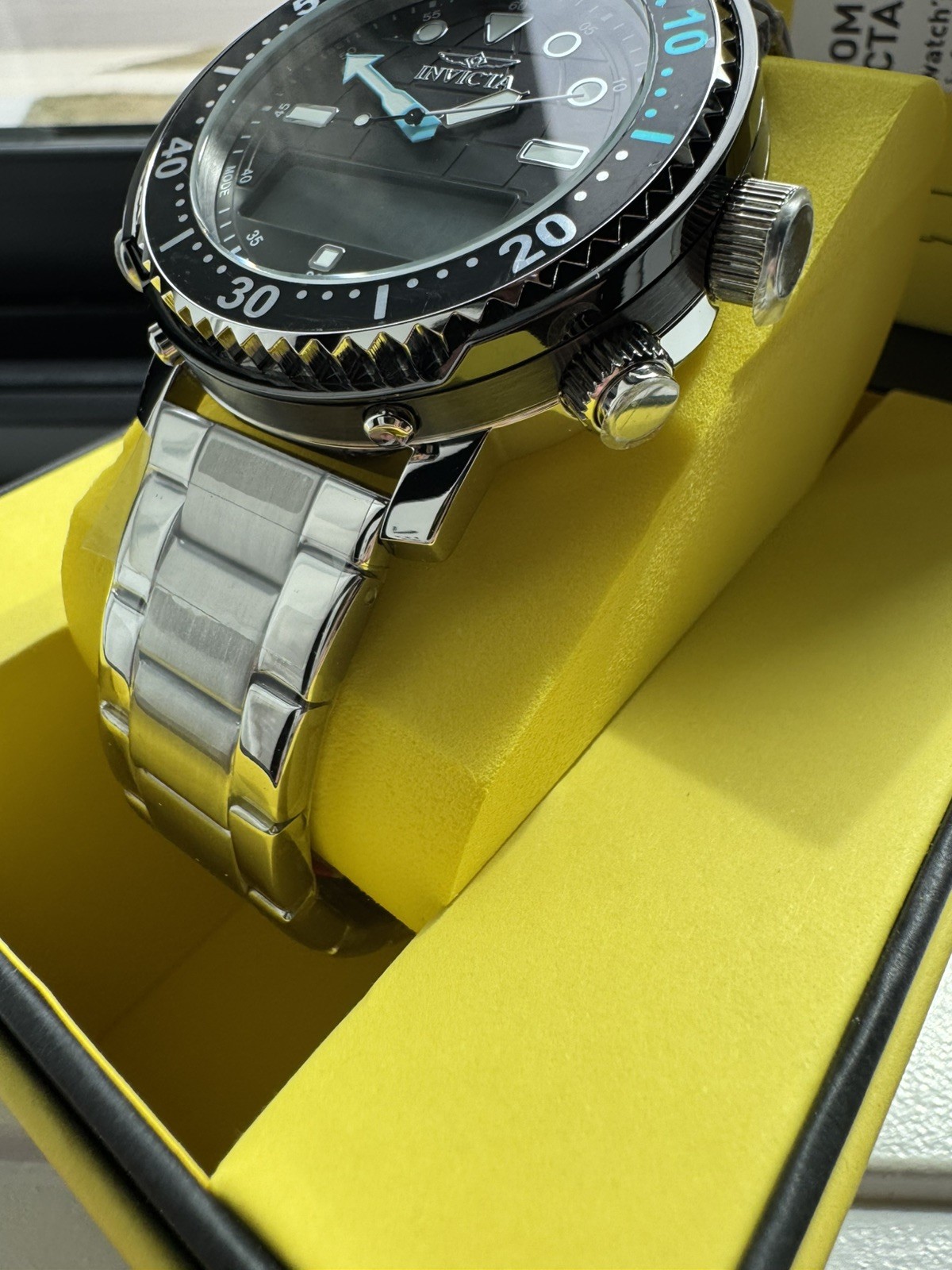 Invicta Pro Diver DigiQuartz Men’s Watch – 46.5mm, Silver/Black 48370 New!