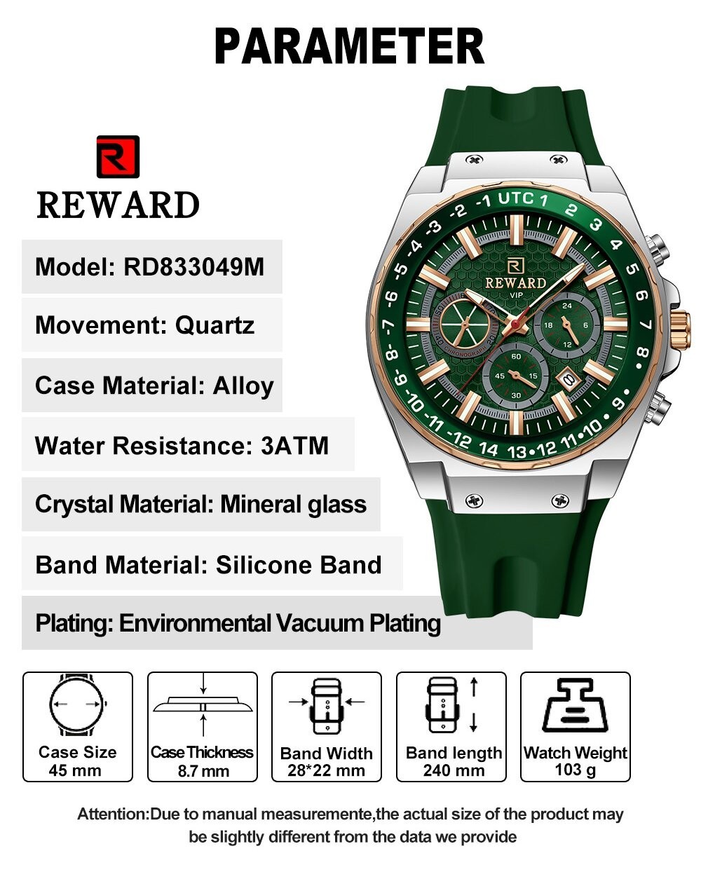 REWARD Men’s Business Luminous Multifunction Chronograph Calendar Quartz Watch