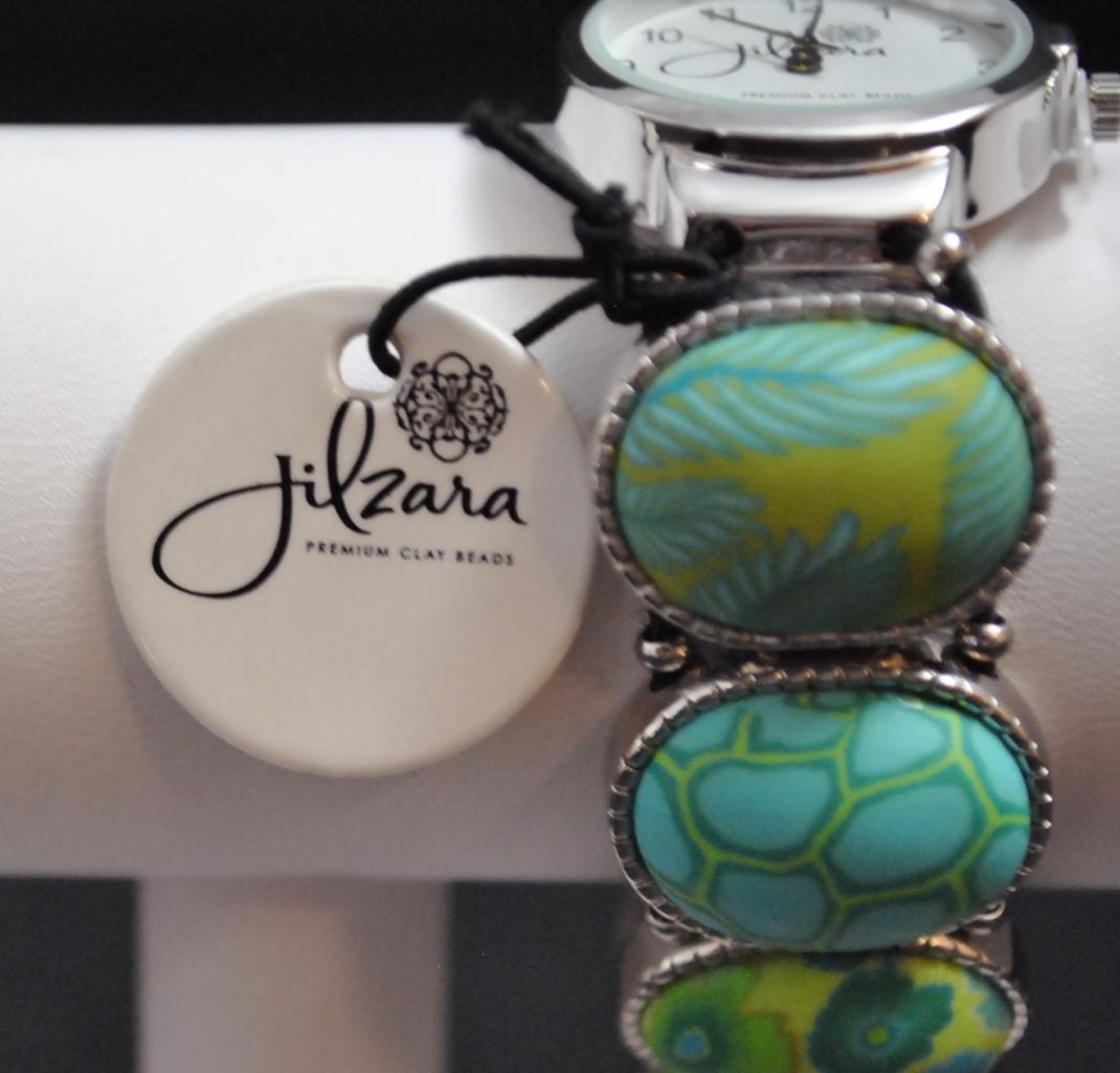 Jilzarah Emerald Oval Watch Bracelet Polymer Clay Beads Handcrafted Artisan