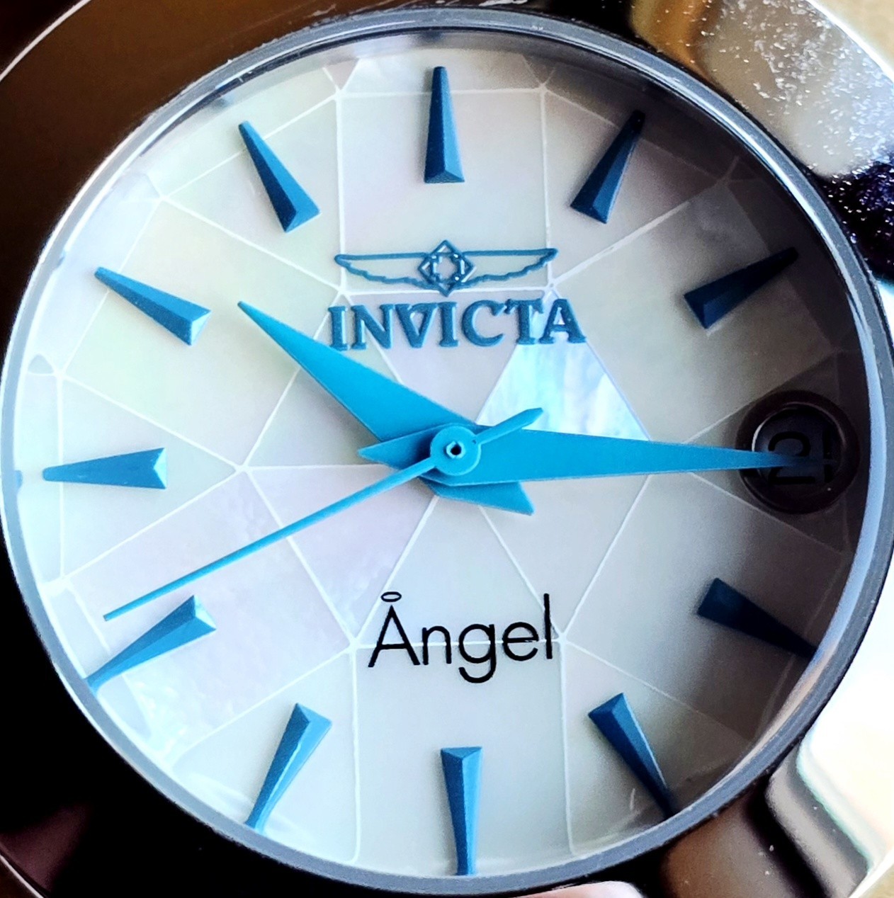 Invicta Angel Watch 15869 Mosaic Face, Silver Color, Blue Hands & Indices Runs