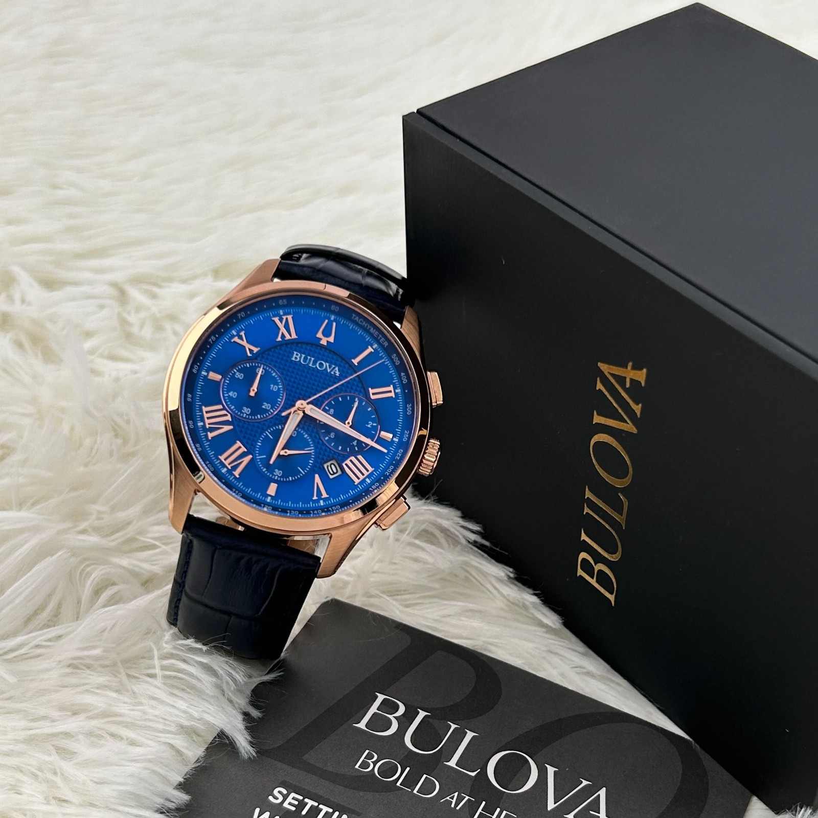 Bulova Classic 97B170 Men’s Quartz Chronograph Dial Blue Leather Strap Watch