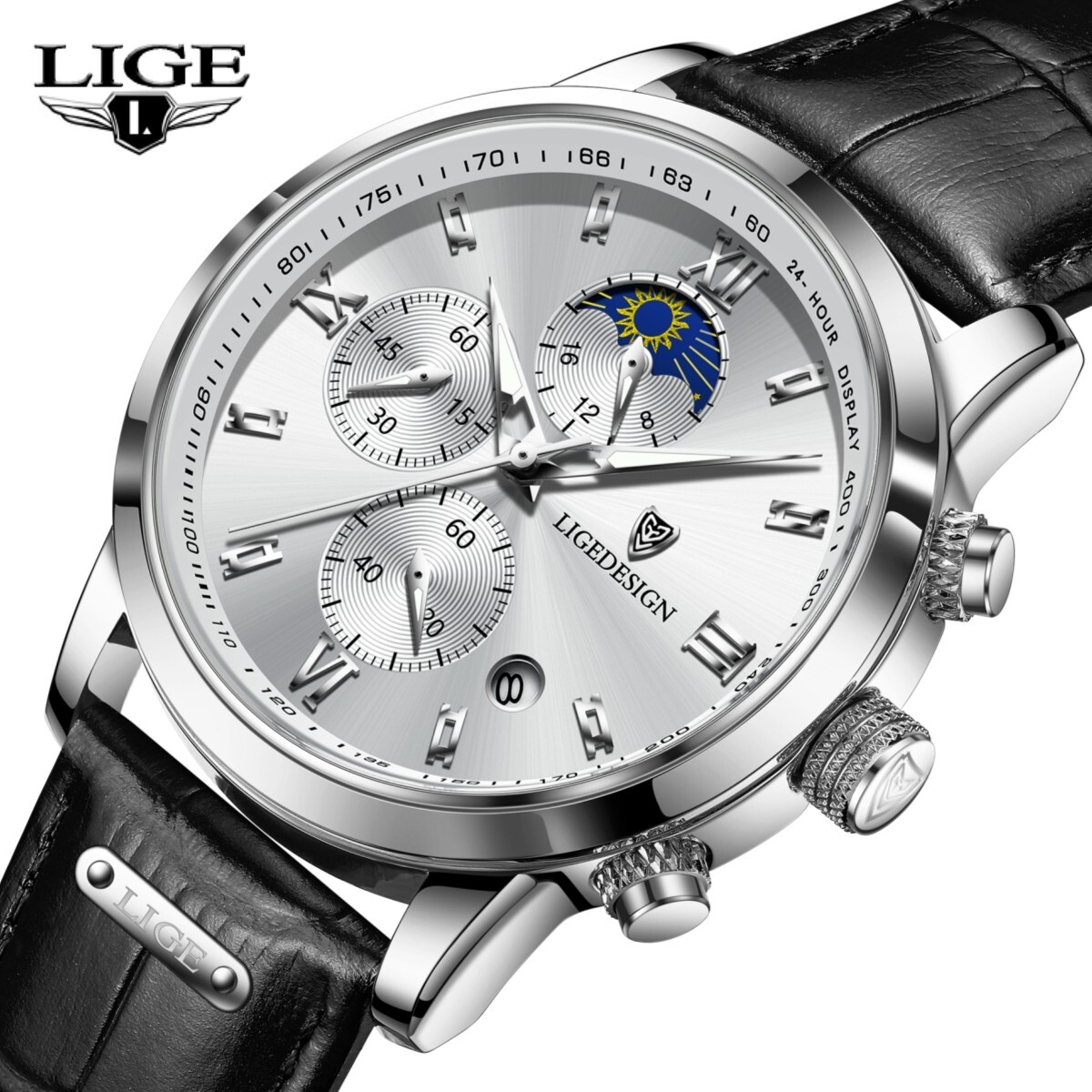 Mens Watch Business Leather Waterproof Quartz Wristwatch Luminous With Calendar