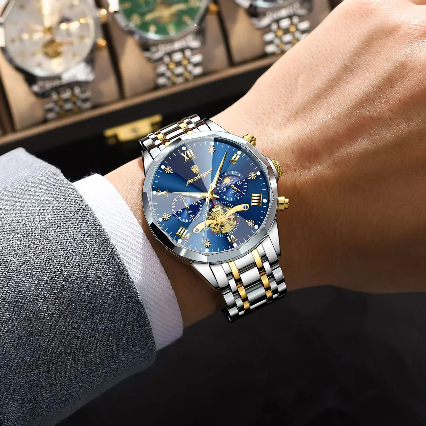 Luxury Men Watch Waterproof Luminous Chronograph Stainless Steel Quartz Watch