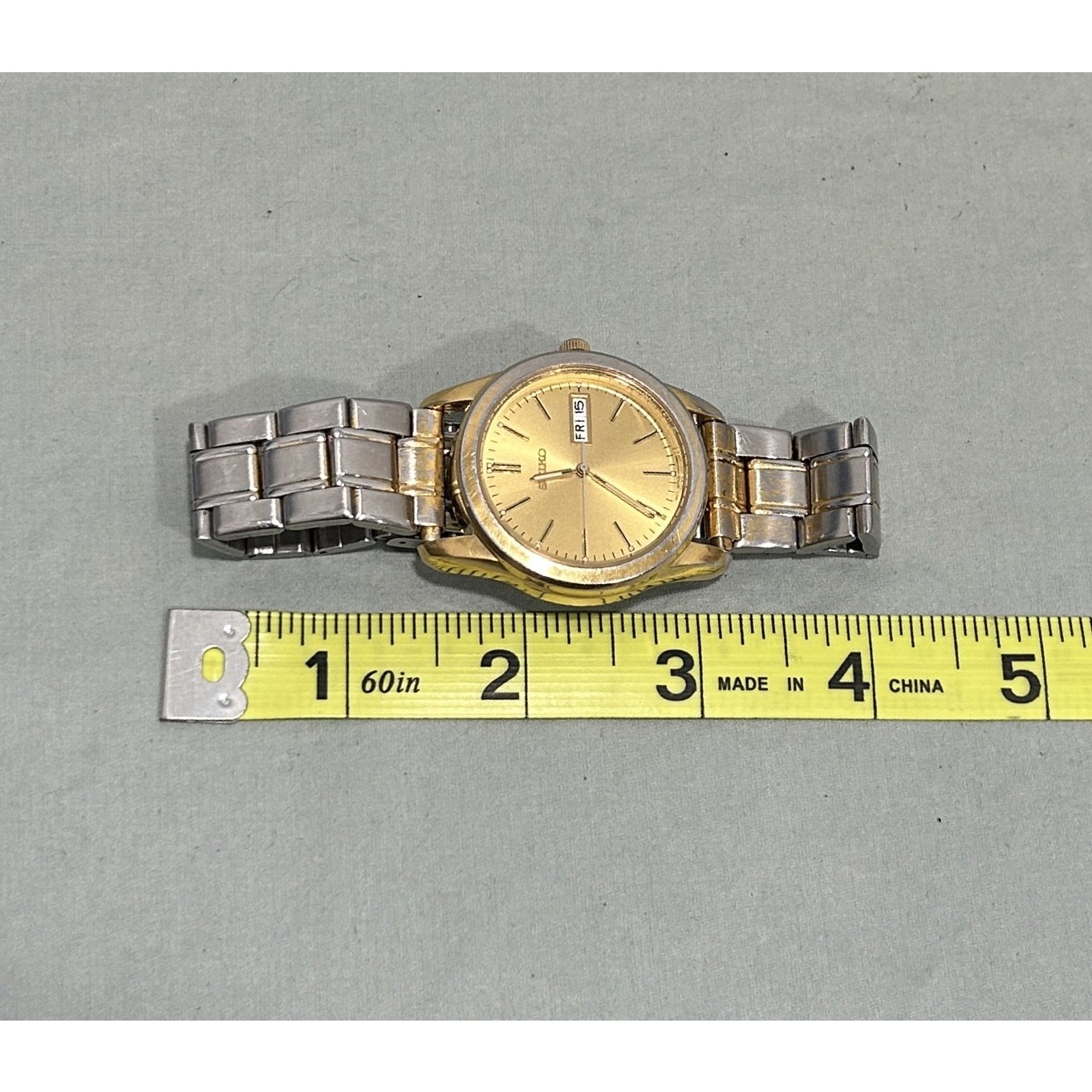 Vintage Seiko Sports 7N43-0AM0 Watch Gold Sunburst Dial Day Date Two Tone 38mm