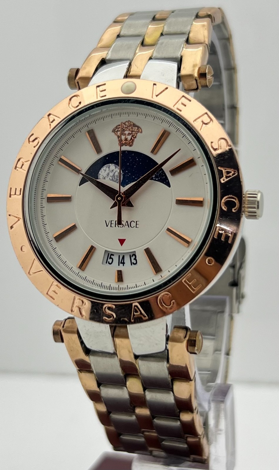 Premium Men’s Versace MoonPhase White Dial Date Rotating Bezel Wristwatch