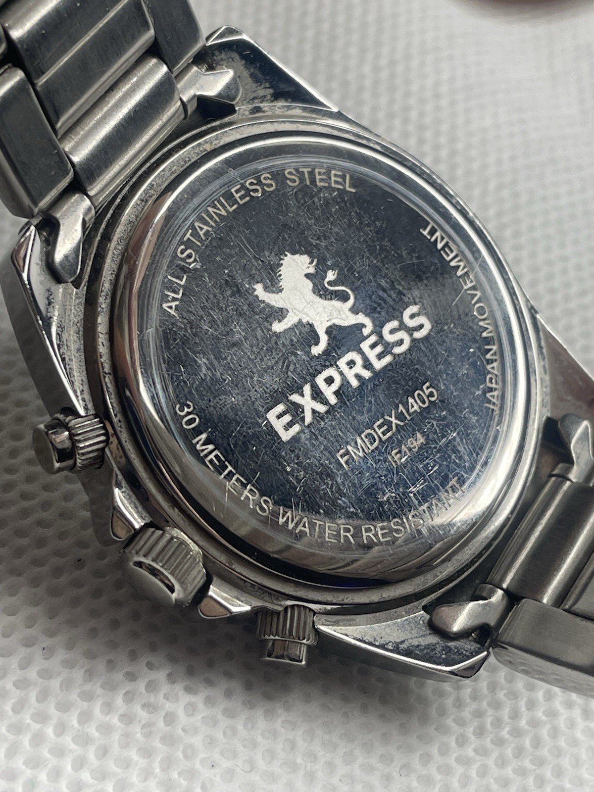 Vintage Express Chrono Date Crystals Bezel Watch Silver White FMDEX1405 IF194