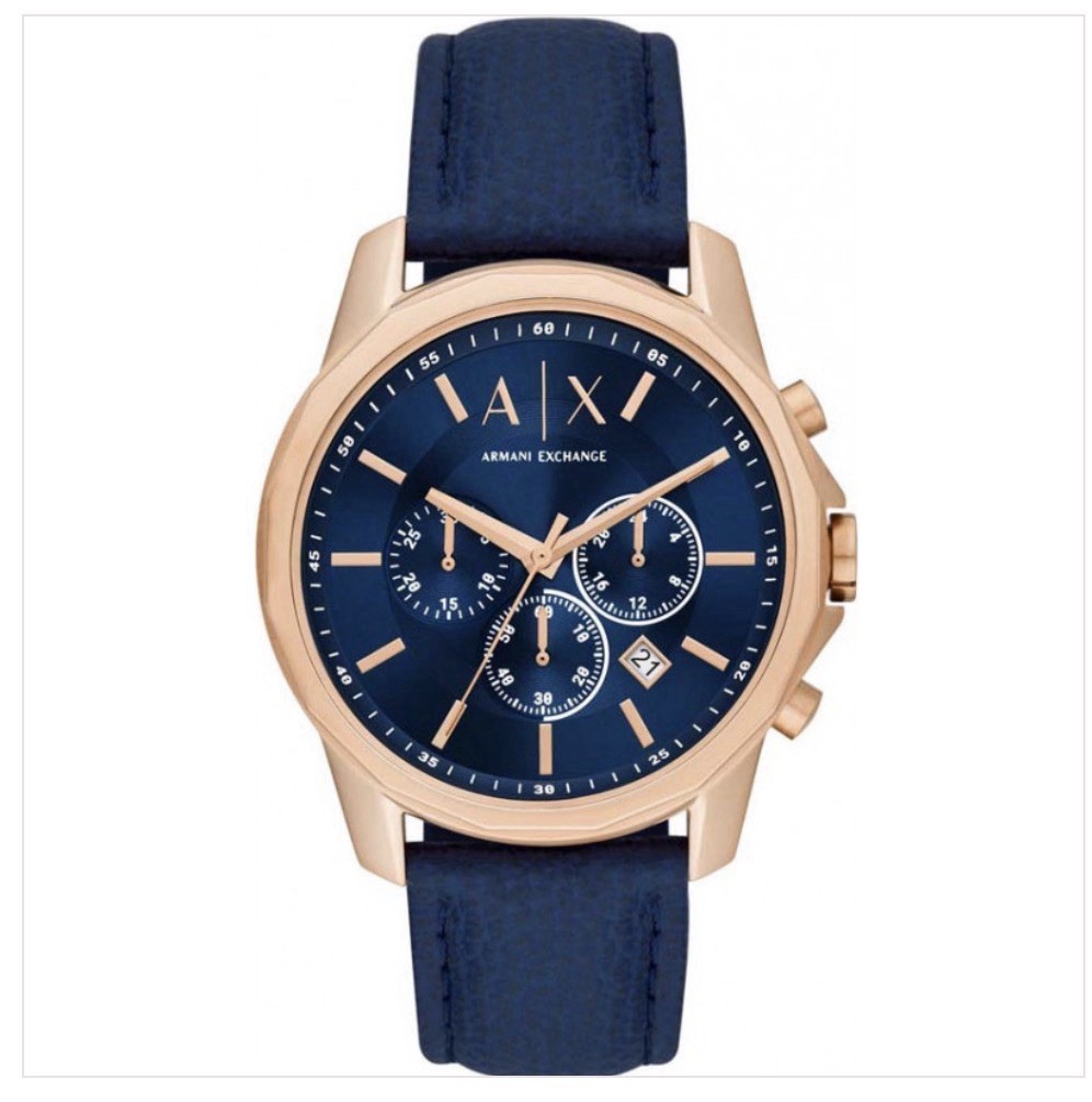armani exchange watch men leather blue gold new 