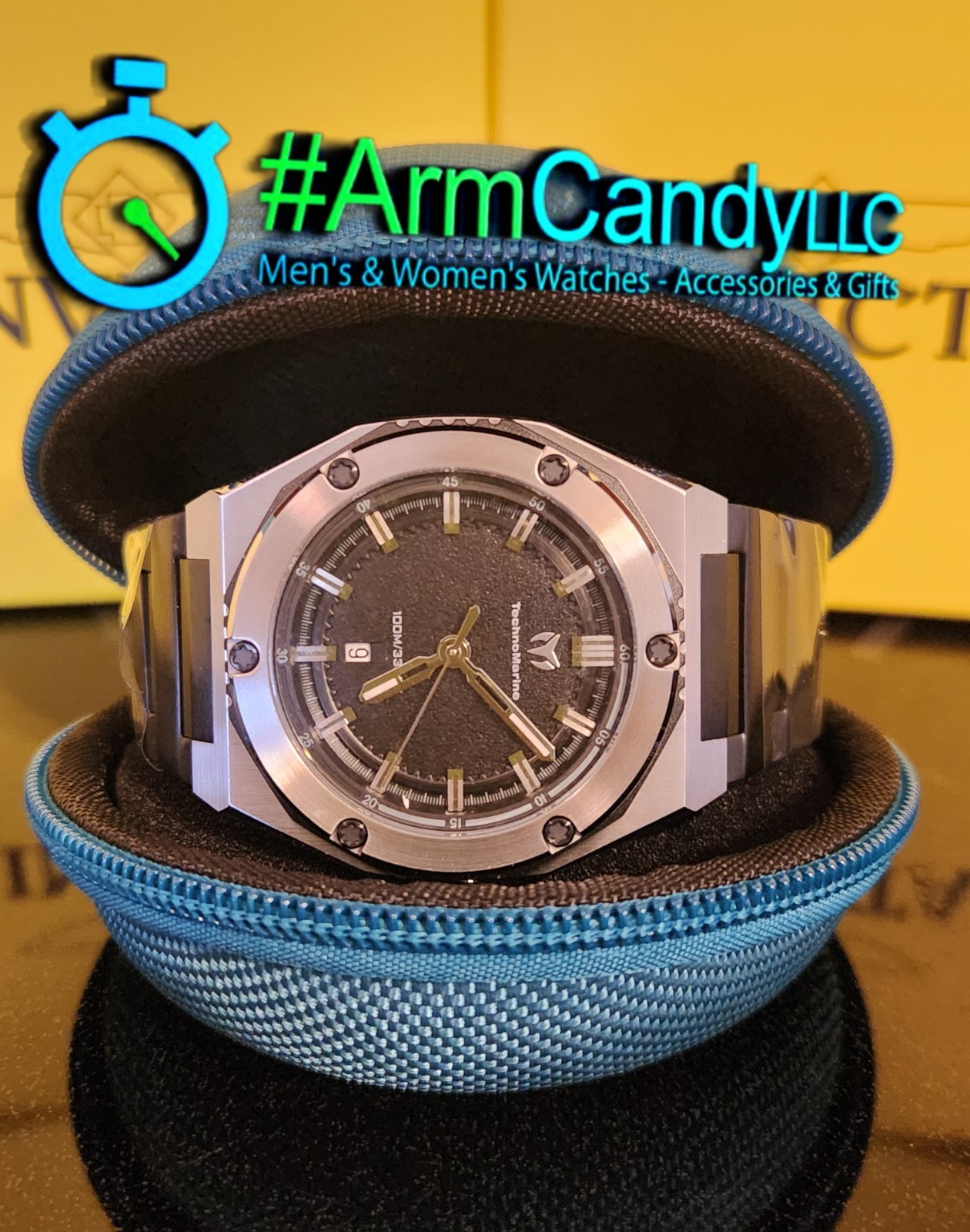 NEW Two-Tone 45mm Men’s Techno Marine Coral Legacy Black & Grey FREE TRAVEL CASE