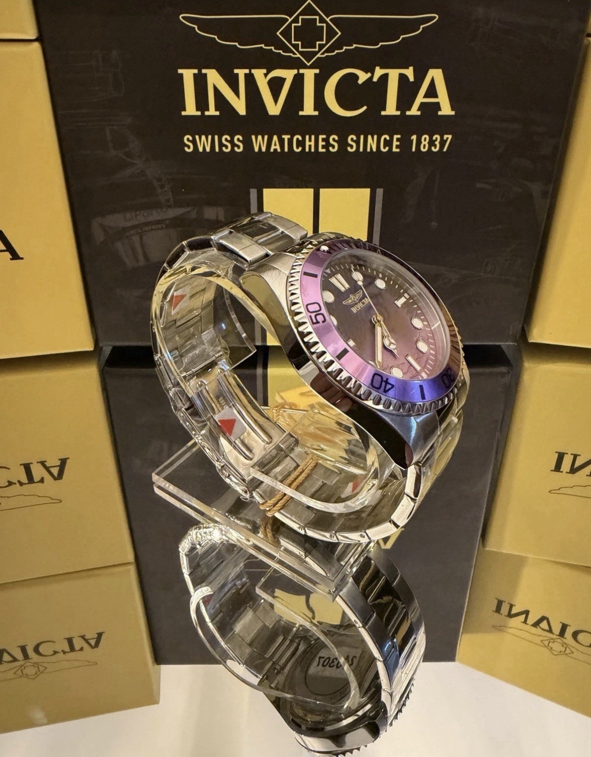 Invicta Pro Diver Mens Quartz Watch 43mm Purple Dial Bezel Steel! Brand New!!😈