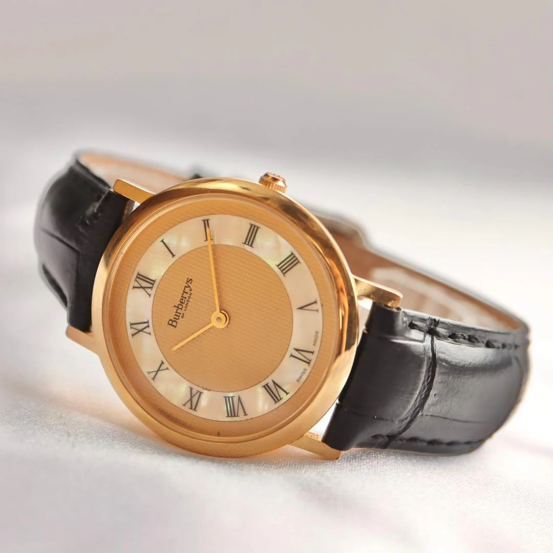 BURBERRY 34mm Gold Shell Dial Black Belt Watch