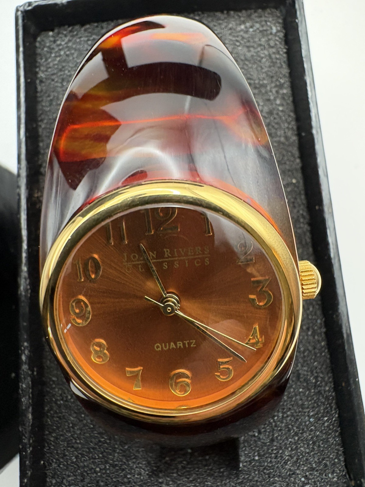 Joan Rivers Classics Tortoiseshell Bangle Cuff Watch Quartz Gold Tone NEW w Box