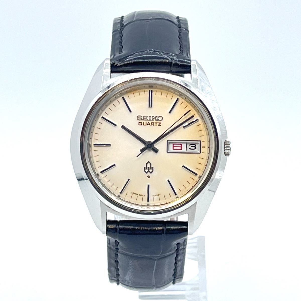 Seiko Quartz 3803-7030 Day Date Vintage Men’s Watch 1972 Silver Dial Japan