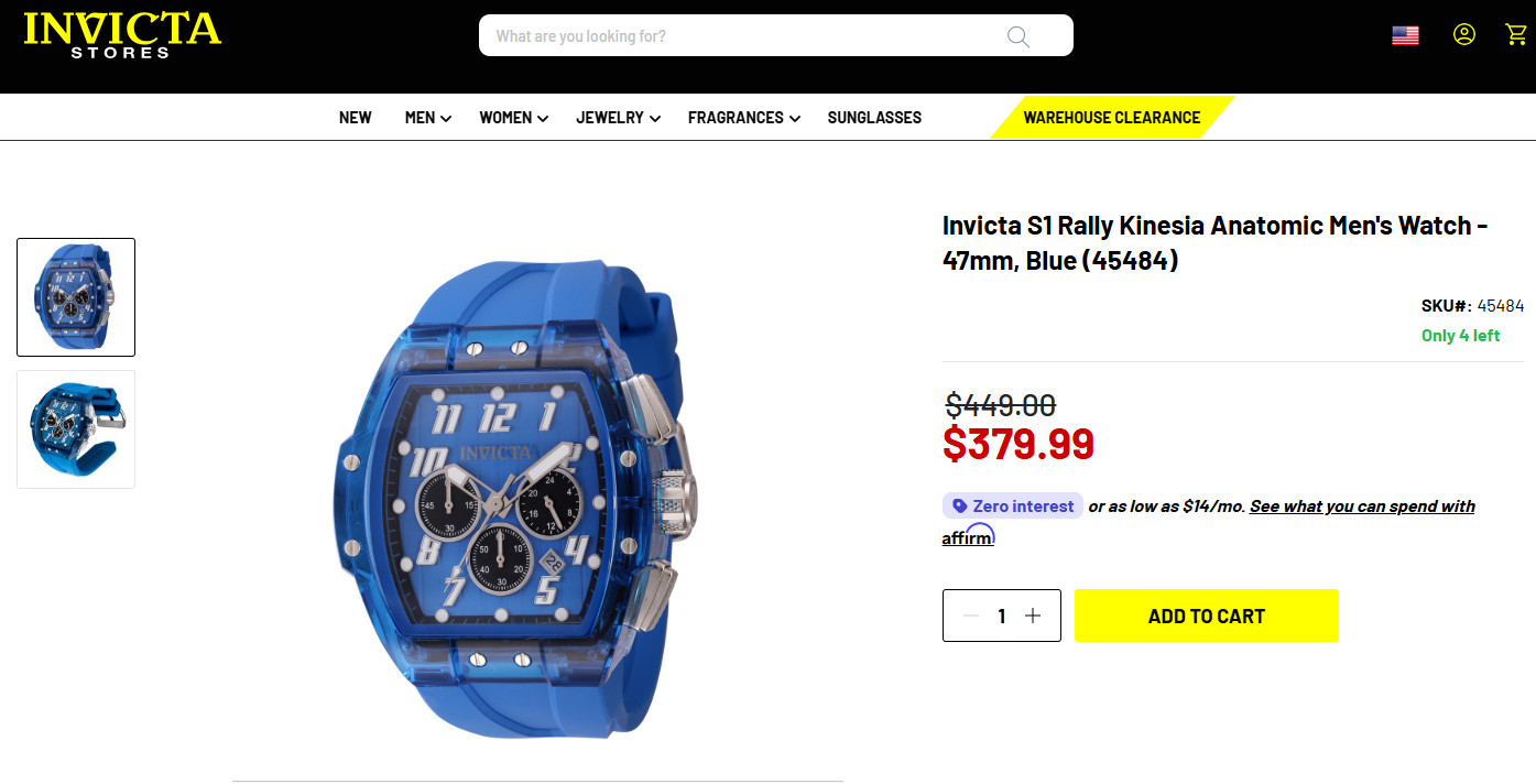 Invicta S1 Rally Anatomic Men’s Watch 47mm, Blue with Blue Bezel & Dial NEW!