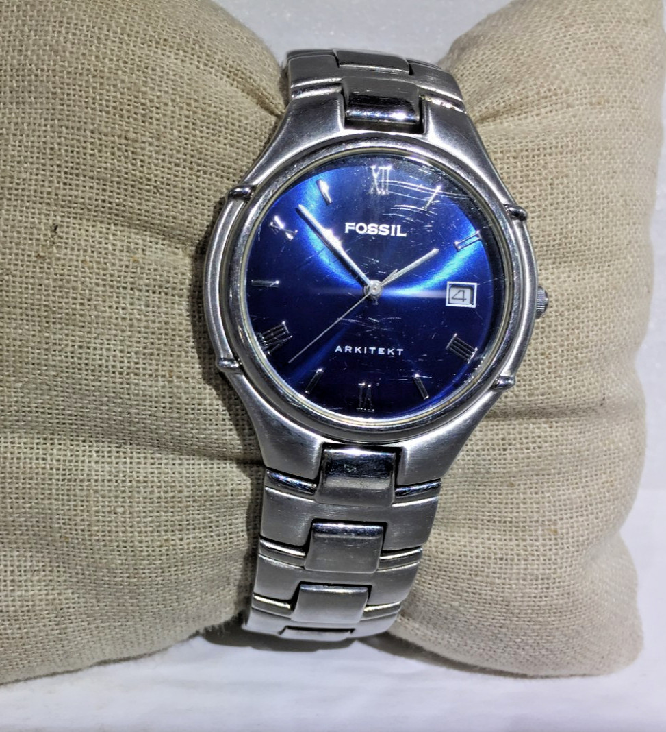 Fossil Arkitekt Watch Men 36mm Blue Dial Stainless Steel FS-2701 New Battery!