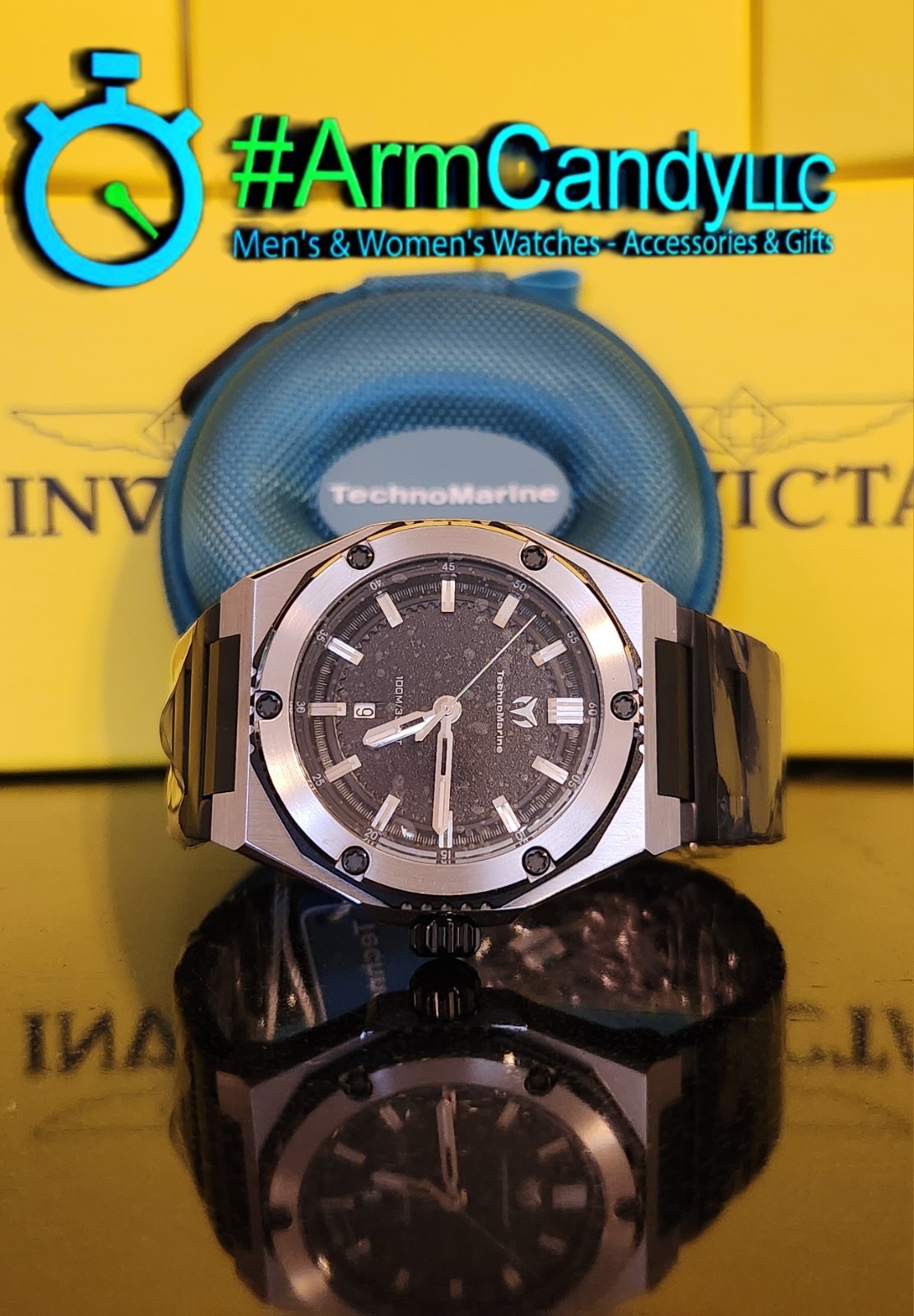 NEW Two-Tone 45mm Men’s Techno Marine Coral Legacy Black & Grey FREE TRAVEL CASE
