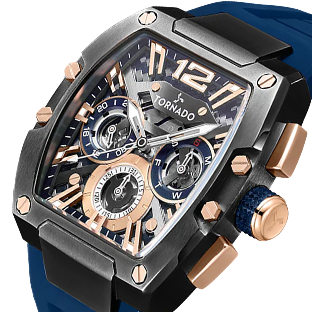 Tornado Xenith Men’s Multi Function Watch | Blue Dial, 43x54mm, 100 m (10 ATM)
