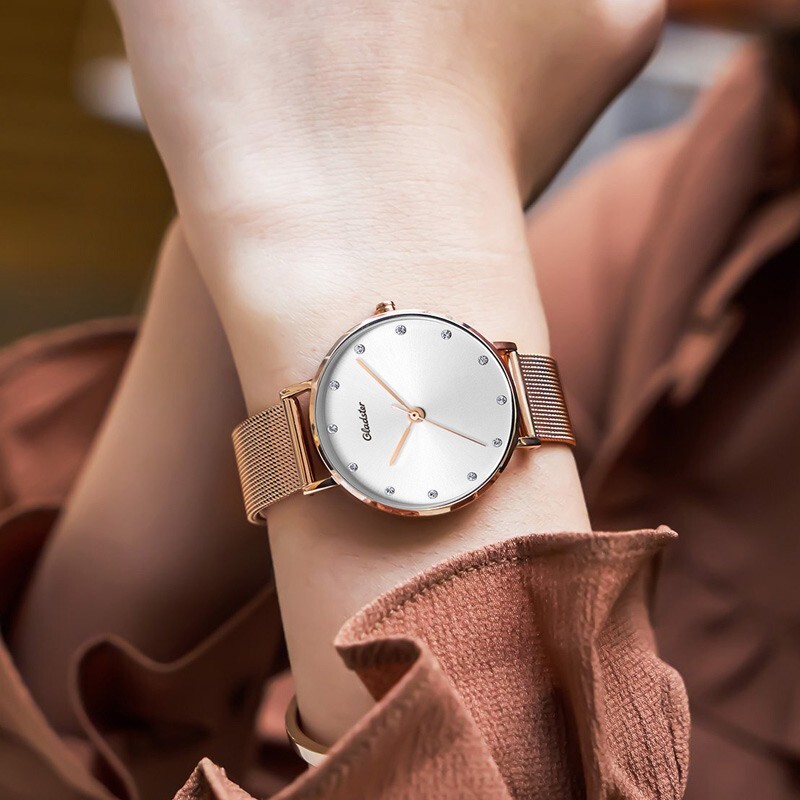 Gladster Dial 28 mm Rose Gold Mesh Strap Analog Quartz Women Wrist Watch Gift