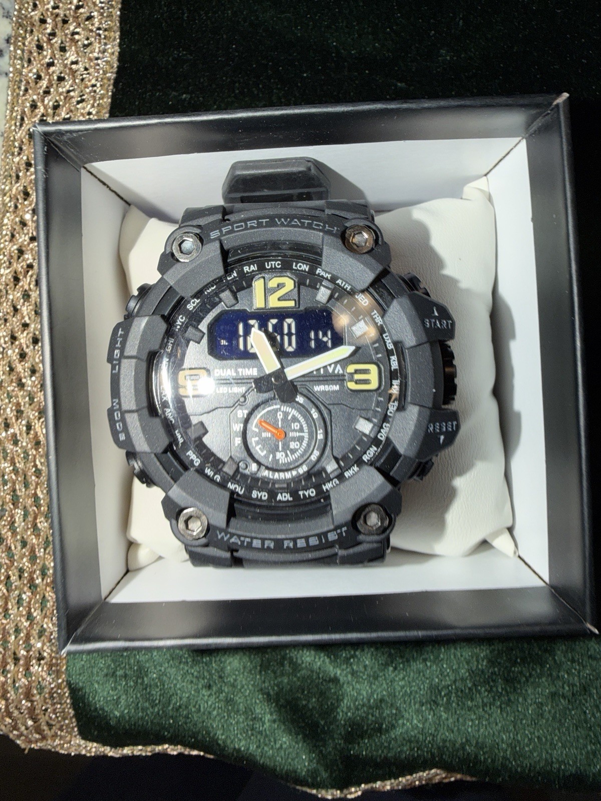 Invicta Men’s Quartz Chronograph Date Black/Gray Dial Silver SS Rubber Strap Box