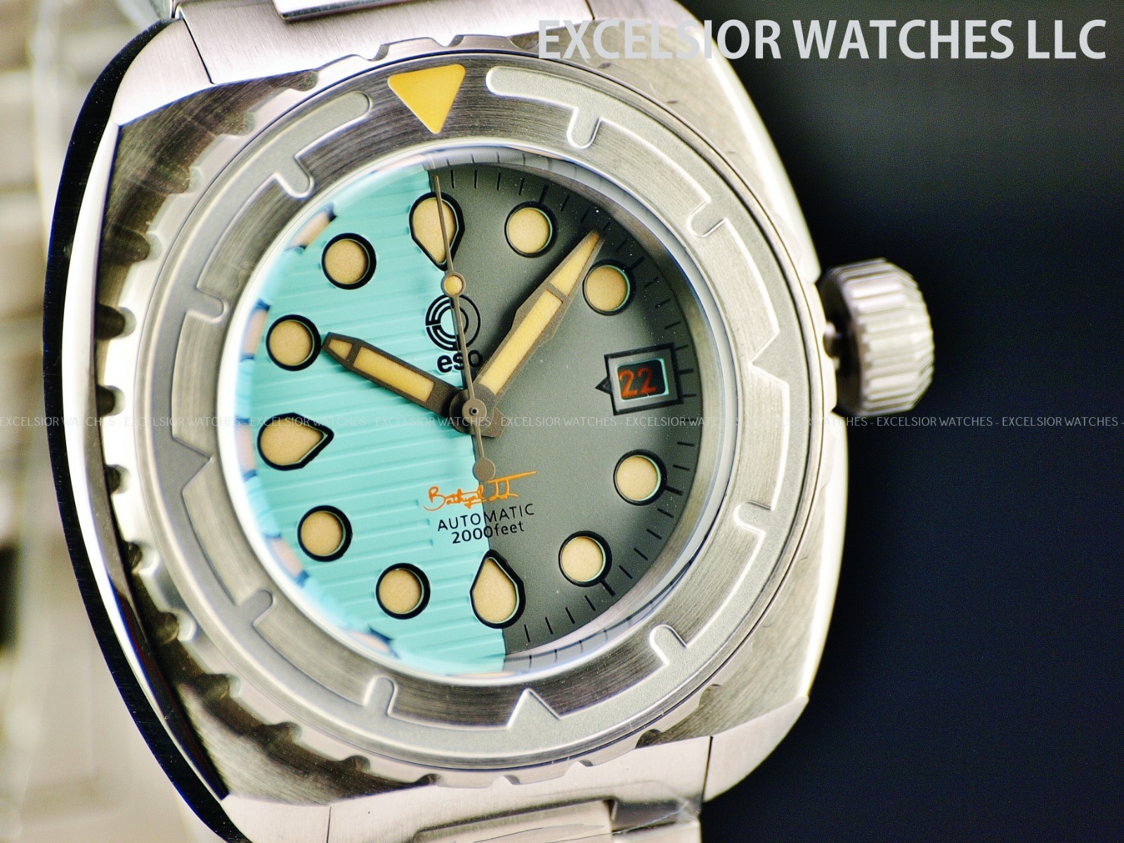 Esoteric Bathyal II Bipolar 44mm Automatic Sapphire 600m Diver Gray Blue Watch